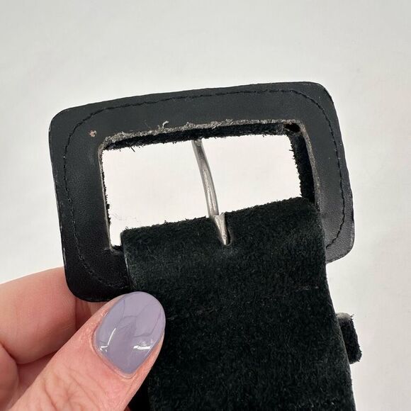 Vintage Women's Suede Leather Embroidered Braided Waist Belt Black Size Small - Picture 5 of 10